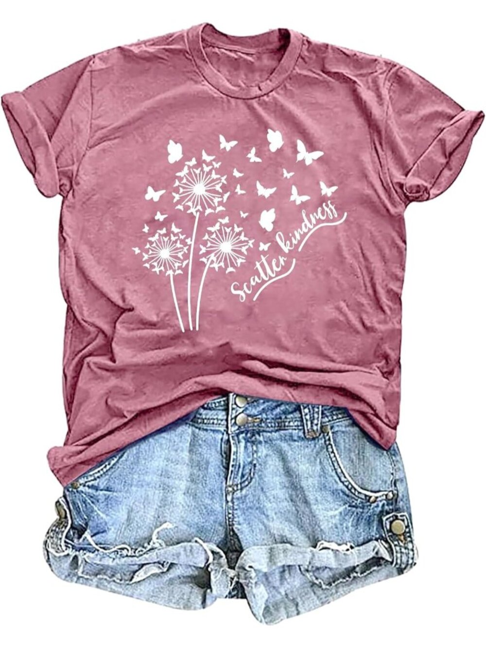 Women's Pink Short Sleeve Imported Wildflower Floral Casual Tops T Shirt